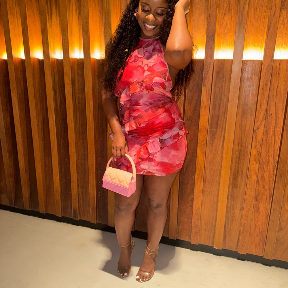 SHEIN Vibrant Red Floral Mini Dress